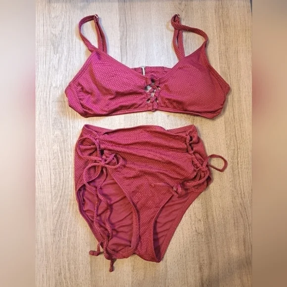 Shade & Shore Red High Waist Bikini Tie Small - Picture 1 of 8